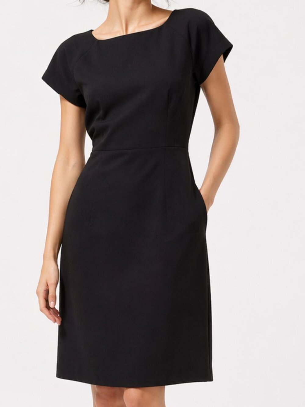 J Crew Classic Short Sleeve Black Sheath Dress Sz 2